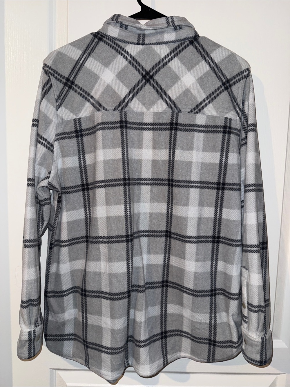 Unisex Gray Plaid Button-Up Flannel Shirt Jacket - Picture 2 of 3